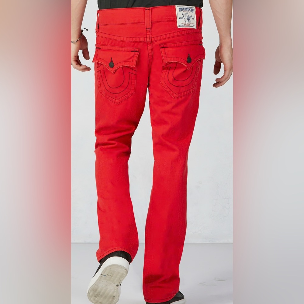 NWOT: True Religion Red Distressed Jeans Size 38 - Picture 3 of 6